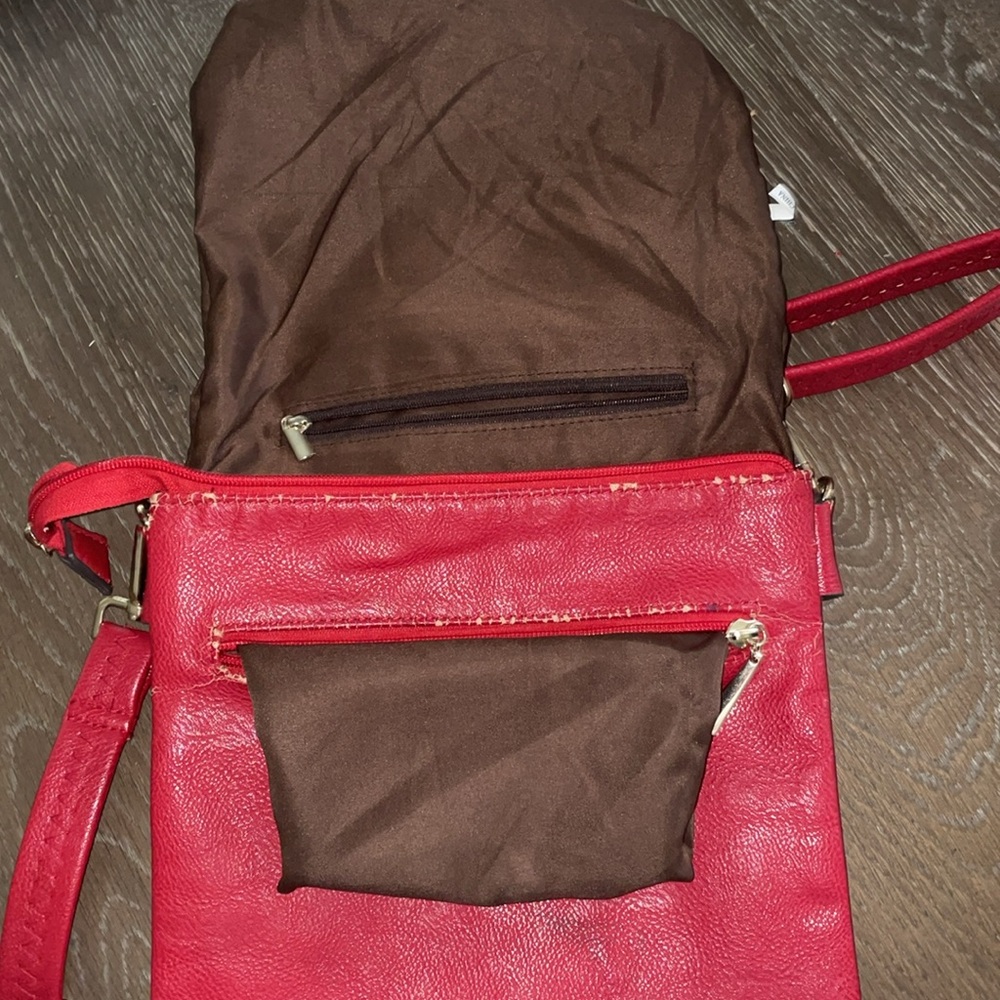 Michael Kors Red Crossbody Bag Vegan Leather Zip closure Adjustable Strap 10”x9” - Picture 5 of 7